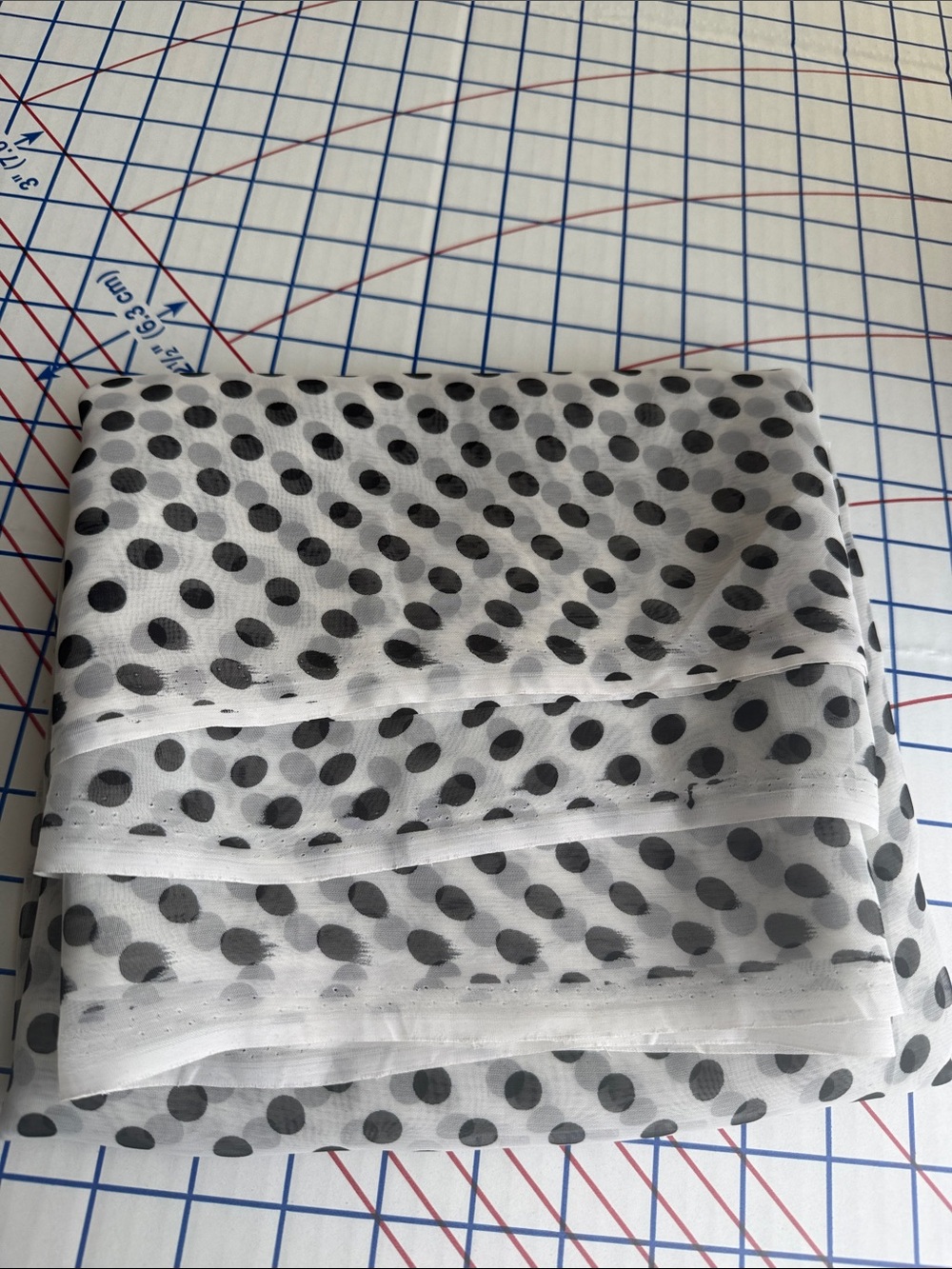 Vintage Black White Polka Dot Sheer Chiffon Fabric 3+ Yds x 44”